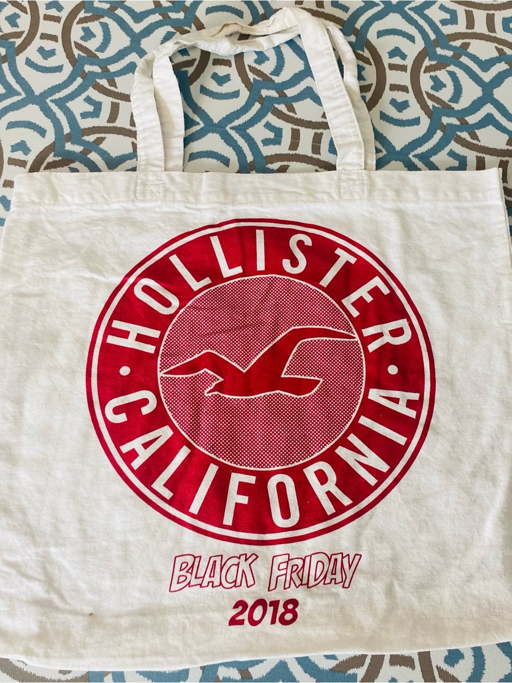 Hollister White Tote with Red Circular Logo